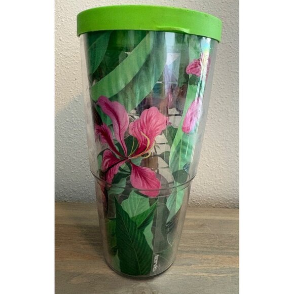 Tervis Tumbler 24 Oz Guy Harvey Hummingbird Pink Flower Cup With Green Lid Birds - Picture 3 of 7